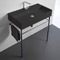 Matte Black Ceramic Console Sink and Polished Chrome Stand, 32